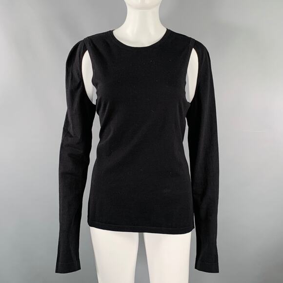 HELMUT LANG Size L Black Cut Out Crew Neck Pullover - Picture 2 of 7